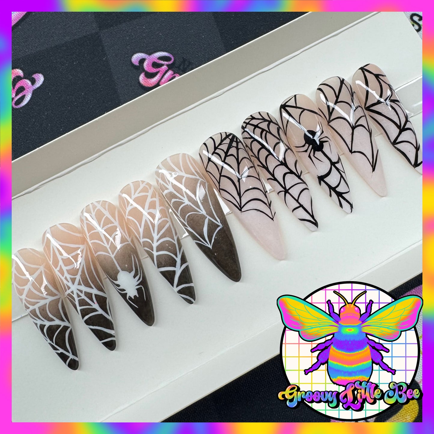 MADE TO ORDER Black & White Spiderweb Nails