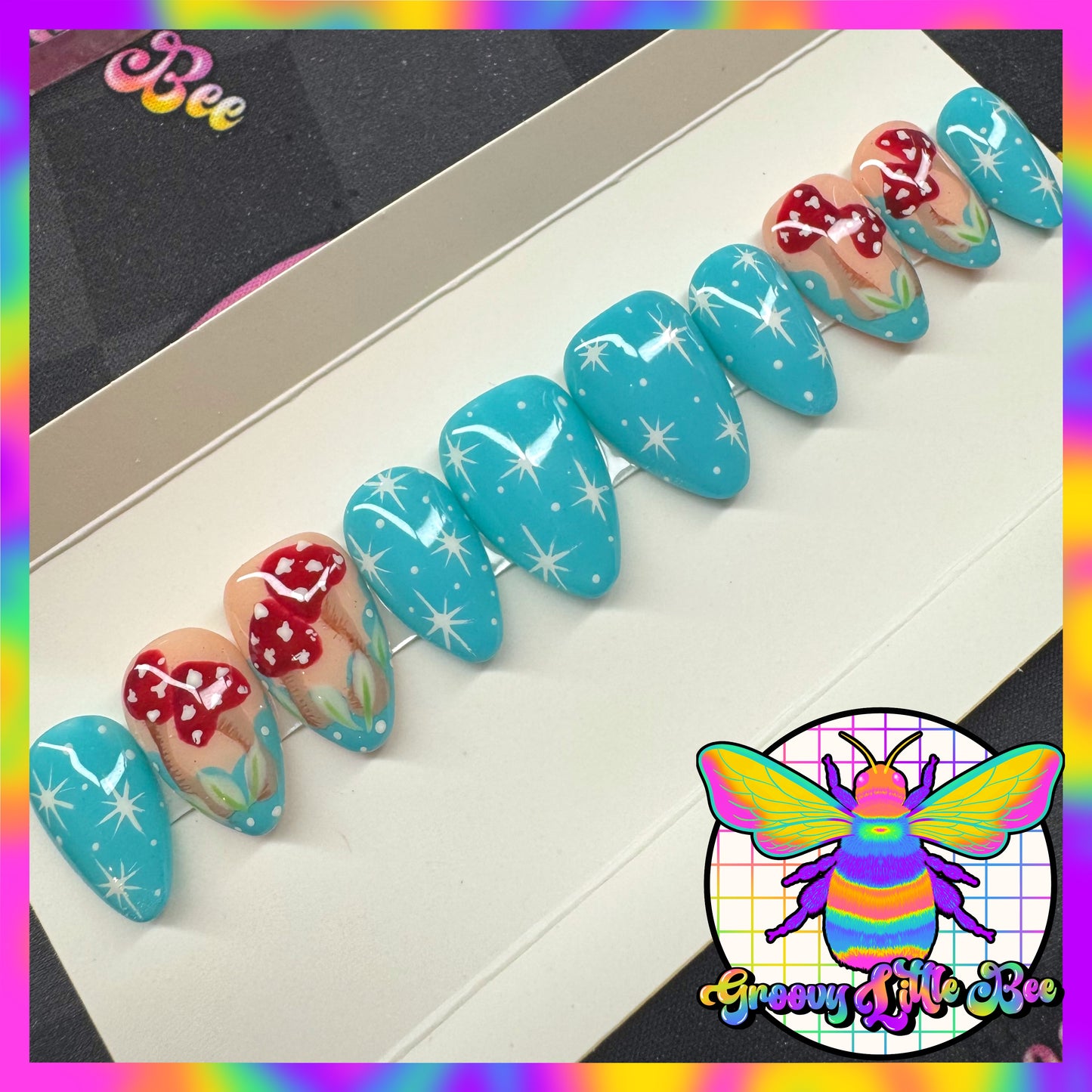 MADE TO ORDER Blue & Mushroom Nails