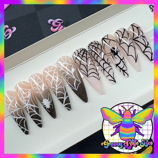 MADE TO ORDER Black & White Spiderweb Nails