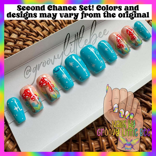 MADE TO ORDER Blue & Mushroom Nails