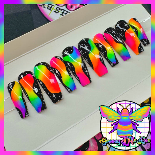 MADE TO ORDER Rainbow & Black Nails